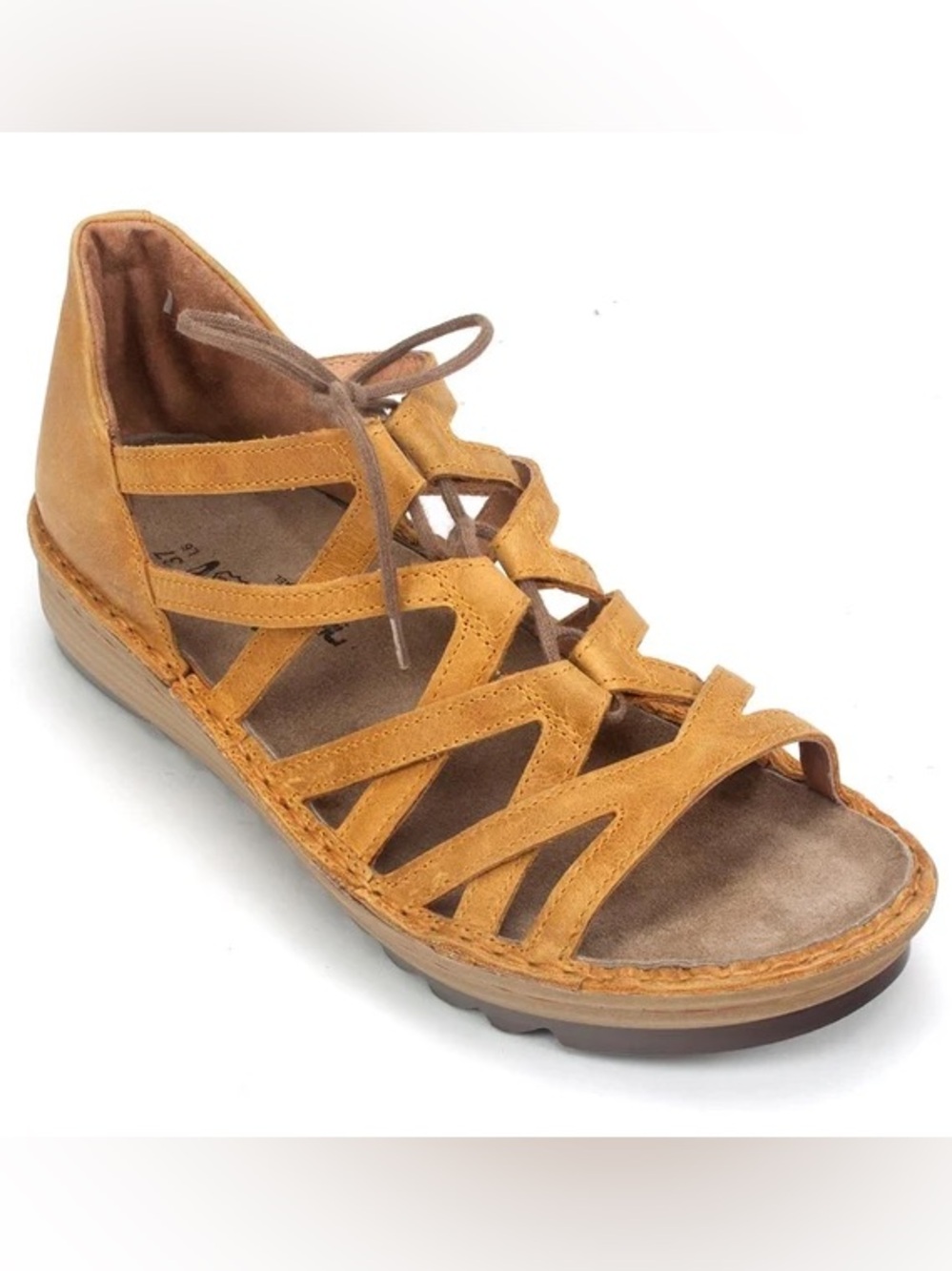 Naot Yarrow Oily Dune Nubuck Lace-Up Comfort Wedge Sandals EU 39 (8.5US)